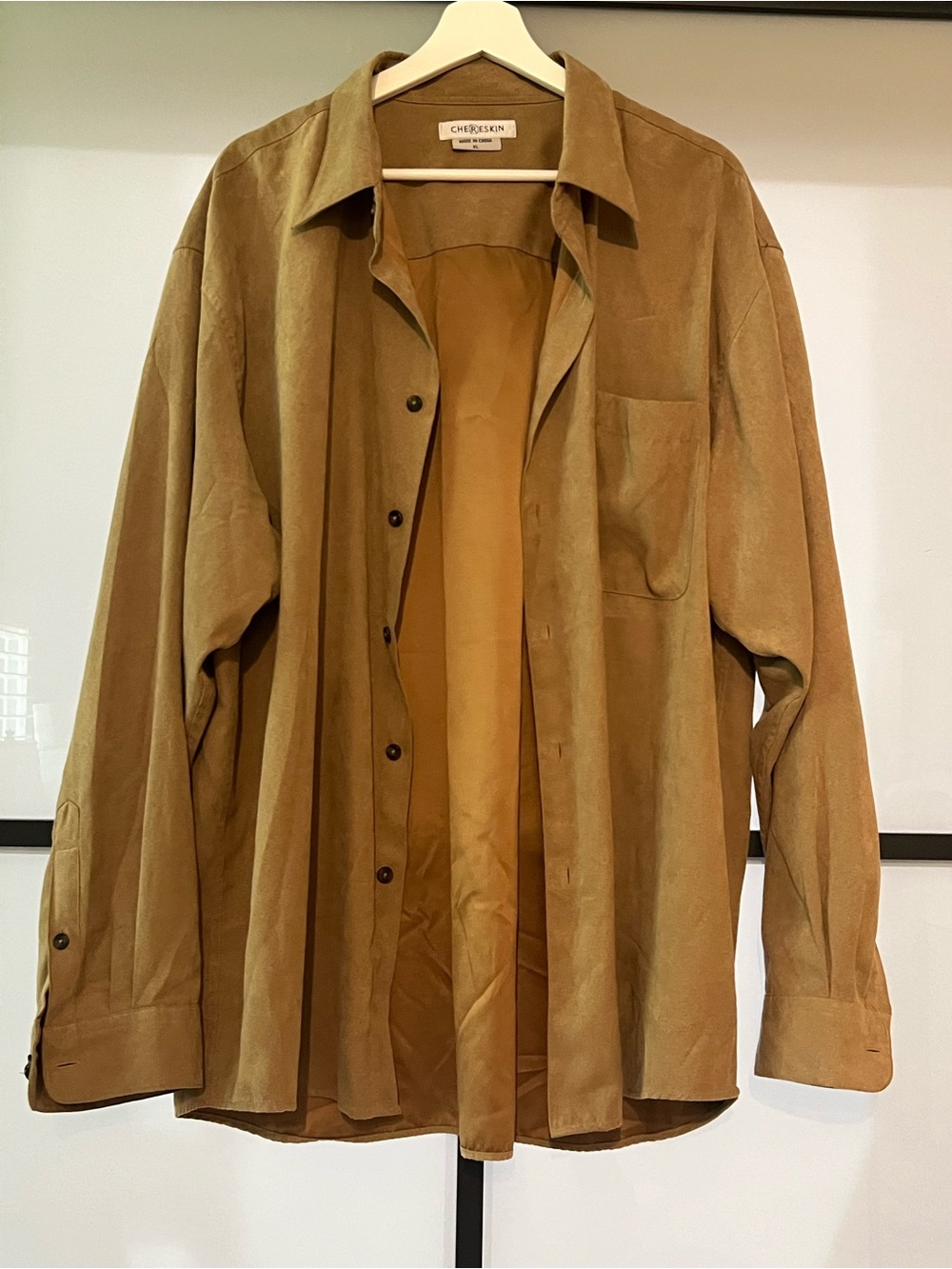 Men’s XL Camel Faux Suede Overshirt Shacket 90s Y2K Style